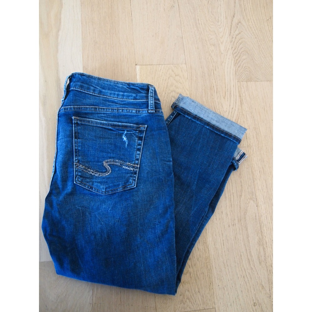 Silver Jeans Co Womens Cropped Jeans Distressed Blue Denim Selvedge Sz 31 - Picture 2 of 9